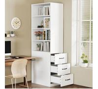 Bibliothèque scandinave 180 cm étroite, rangement avec 4 casiers et 3 tiroirs, adaptable gauche et droite