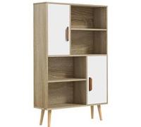 HOMCOM Bibliothèque scandinave 4 niches + 2 placards avec étagère dim. 80L x 24l x 123H cm Pieds effilés inclinés Bois Massif Chêne
