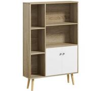 HomCom Bibliothèque scandinave – 5 niches 2 portes, pieds bois massif – Chêne 80x23,5x123 cm