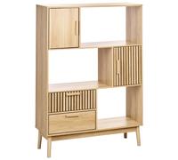 Beliani Bibliothèque Style Scandinave Etagère avec Tiroirs Rangement Pieds en Pin Bois Clair Lynwood