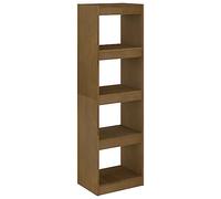 Bibliothèque Séparateur de Pièce Pin Massif Marron Miel 40x30x135,5 cm | 4 Compartiments Spacieux, Bois de Pin Massif Durable, Meuble de Rangement Polyvalent, Idéal pour Livres et Décorations