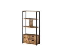 HOMCOM Étagère de rangement style indusriel meuble bibliothèque avec placard et tiroirs panneaux de particules acier aspect vieux bois noir