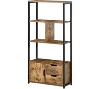 HOMCOM Étagère de rangement style indusriel meuble bibliothèque avec placard et tiroirs panneaux de particules acier aspect vieux bois noir