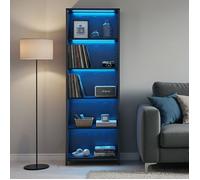 Bibliothèque sur 6 Niveaux, avec LED , Étagère Réglable, Cadre en Acier, pour Salon, Chambre, Bureau, Noir