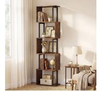 Bibliothèque sur Pieds à 5 Niveaux COSTWAY en Forme de S, Cadre Métal, Étagère Ouverte à Livres pour Salon Chambre Bureau, Marron