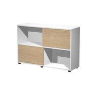 Bibliothèque Svenja 4 cases avec 2 portes coulissantes - L. 120 x H. 79 cm - Chêne et Blanc