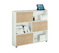 Bibliothèque Svenja 6 cases - portes coulissantes - L.120 x H.116,2 cm - Chêne/Blanc