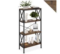 Bibliothèque - TECTAKE - Étagère BARRY sur 4 niveaux avec entretoises latérales en bois et acier 61,5 x 31,5 x 133,5 cm - Bois foncé