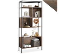 Bibliothèque - TECTAKE - Étagère HASTINGS sur 5 niveaux avec 3 compartiments en bois et acier 75 x 31 x 170,5 cm - Bois foncé