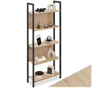 Bibliothèque - TECTAKE - Étagère WESTPORT sur 5 niveaux avec 2 parois arrières en bois et acier 62 x 24 x 165,5 cm - Bois clair