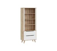Bibliotheque - VANKKA - 4 étageres - 2 tiroirs - Chene / Blanc - 87,7 x 41,7 x 201,5 cm