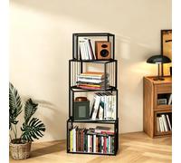Bibliothèque Verticale, Etagère D'angle en Tour à 3-5 étages, Etagere Ouverte, Organisateur de Livre, Style Moderne Meuble de Rangement pour Salon, Etudier, Chambre, Bureau-Black||50x25x141cm