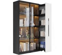 Bibliothèque vitrine 110,5/35/160 cm noir et blanc en MDF et verre avec LED