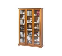 Bibliothèque Vitrine 3 Portes Vitrées Merisier 12 Niches L 120.6 H 182.2 P 33 cm - L 120.6 x l 33 x H 182.2 cm