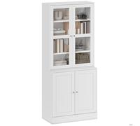 Bibliothèque vitrine - buffet salon - HOMCOM - avec 2 portes verre 2 portes bois 4 étagères réglables - blanc