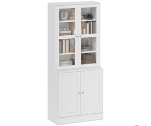 Bibliothèque vitrine - buffet salon - HOMCOM - avec 2 portes verre 2 portes bois 4 étagères réglables - blanc