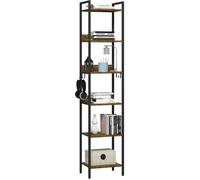 Bibliothèque WOLTU - Étagère Échelle 6 Niveaux avec 4 Crochets - Métal+MDF - 40x30x187cm - Chêne Foncé W0ITT5097