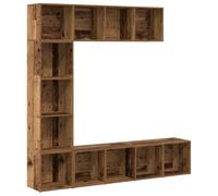 Bibliothèques 3 Pcs Vieux Bois Bois D'ingénierie 4 Compartiments | Étagère murale ou sol,4 compartiments,bois d'ingénierie,design classique,rangement livres et DVD