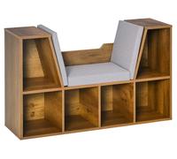 Bibliothššque banc 2 en 1 avec coussins de siššge, šŠtagššre cube 6 compartiments ouverts, 102 x 30 x 61 cm, brun rustique