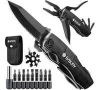BIBURY 15 en 1 Couteau Multifonction, Pliant, Pince Multifonctions, Couteau Suisse de Poche Survie en Acier Inox comprenant un 18 en 1 Outil Flocon de Neige pour Camping, Randonnée, Cadeau Homme