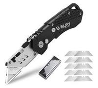 Bibury Cutter Professionnel Pliant, Couteau de Poche avec 10 SK5 Lames Supplémentaire, Couteau Professionnel en Acier inoxydable fourni Bouton de Déclenchement Rapide et Poignée Ergonomique - Noir Noi
