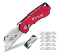 BIBURY Cutter Professionnel Pliant, Couteau de Poche avec 10 SK5 Lames Supplémentaire, Couteau Professionnel en Acier inoxydable fourni Bouton de Déclenchement Rapide et Poignée Ergonomique - Rouge