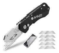 BIBURY Cutter Professionnel Pliant, Couteau de Poche avec 10 SK5 Lames Supplémentaire, Couteau Professionnel en Acier inoxydable fourni Bouton de Déclenchement Rapide et Poignée Ergonomique - Noir