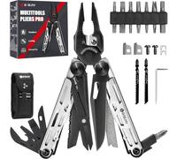 BIBURY Pince Multifonctions en Acier Inoxydable,Outil Multifonction avec Ciseaux Améliorés,2 Scie et de Tournevis Interchangeables,Couteau Multifonction,Cadeau Original d'Homme - Noir