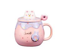Bibykivn Tasse En Céramique Donut Cadeaux Pour Enfants Et Filles Céramique Comprend Un Couvercle Et Une Tige D'agitation 400 Millilitres Design Charmant Grande Tasse Mug Café Thé Confortable (Rose)