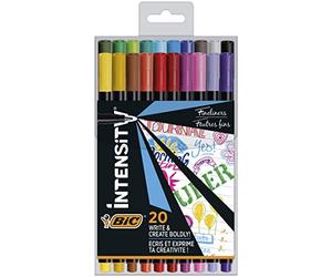 BIC 20 Fineliner Encre À Base D'Ecriture Intensity, 0,4 mm, Assortis Couleur, Couleurs Assorties, Boîte de 20