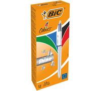 BIC 4 Colours Shine Retractable Ballpoint Pen Black/Blue/Red/Green (Pack of 12 O