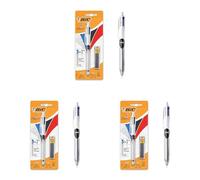 BIC 4 Couleurs 3+1 HB Stylo-Bille Rétractable et Porte-Mines, Parfait pour l'Ecole et au Bureau, Blister de 1 + 12 Mines 0,7 mm HB (Lot de 3)