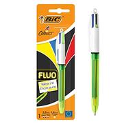 BIC 4 Couleurs Fluo Stylo-Bille Rétractable - Encres Noire, Bleue, Rouge et Jaune Fluo, Blister de 1