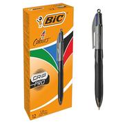 BIC 4 Couleurs Grip Pro Stylos-Bille Rétractables Pointe Moyenne (1,0 mm) - Boîte de 12 G