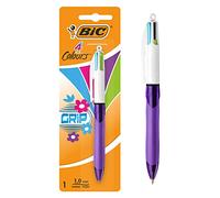 BIC Stylo-bille 4 Couleurs Grip – Rétractable, Pointe moyenne 1,0 mm, Encres fantaisie – Blister de 1