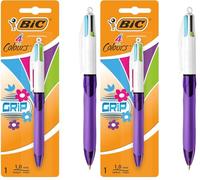 Bic 4 Couleurs Grip Stylo-Bille Rétractable Pointe Moyenne (1,0 mm) - Encres Fantaisie, Blister de 1 (Lot de 2)