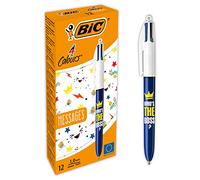 BIC Stylos 4 couleurs - Boîte de 12, pointe moyenne, encre assortie, non rechargeables