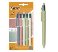 BIC 4 Couleurs Minéral - Stylos-Bille Pointe Moyenne (1,00 mm) - Couleurs de Corps Assorties, Pack de 5