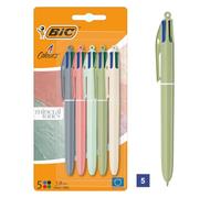 BIC 4 couleurs Stylo bille rétractable pointe moyenne 1 mm - Corps Minéral - Etui de 5