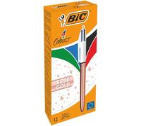 BIC 4 Couleurs Or Rose Stylo-Bille Pointe Moyenne (1,0 mm) à Encre Noire, Bleue, Rouge et Verte - Blister de 12