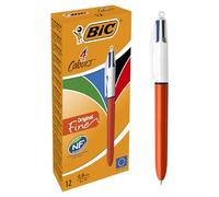BIC Stylos-bille rétractables 4 Couleurs Original Fine – Pointe 0,8 mm – Multicolore, Boîte de 12