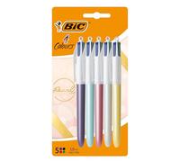 BIC 4 Couleurs Pearl Stylo-Bille Pointe Moyenne (1,0 mm) - Couleurs Assorties, Blister de 5