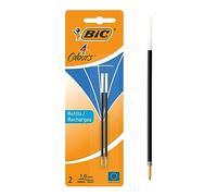 BIC 4 Couleurs - Recharges pour Stylo-Bille - Pointe Moyenne (1,0 mm) - Encre Bleue, Blister de 2
