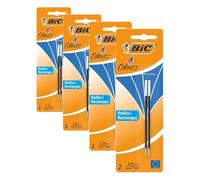 BIC 4 Couleurs - Recharges pour Stylo-Bille - Pointe Moyenne (1,0 mm) - Encre Bleue, Blister de 2 (Lot de 4)