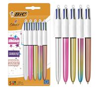 BIC 4 Couleurs Shine et Gradient, rétractables à Pointe Moyenne (1,0 mm) argenté, doré, rose, or rose et pastel dégradé métallisés - Lot de 5