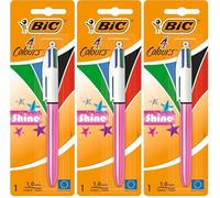 BIC 4 Couleurs Shine Stylo-Bille Rétractable Pointe Moyenne (1,0 mm) - Corps Assortis Métallisés (Sans Choix Possible), Blister de 1 (Lot de 3)