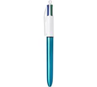 BIC Stylo bille 4 couleurs Shine rétractable pointe 1 mm écriture moyenne Corps bleu