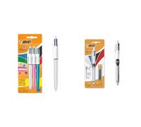 BIC 4 Couleurs Shine Stylos-Bille Rétractables Pointe Moyenne (1,0 mm) & 4 Couleurs 3+1 HB Stylo-Bille Rétractable et Porte-Mines, Parfait pour l'Ecole et au Bureau, Blister de 1