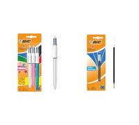 BIC 4 Couleurs Shine Stylos-Bille Rétractables Pointe Moyenne (1,0 mm) & 4 Couleurs - Recharges pour Stylo-Bille - Pointe Moyenne (1,0 mm) - Encre Bleue, Blister de 2