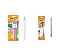 BIC 4 Couleurs Shine Stylos-Bille Rétractables Pointe Moyenne (1,0 mm) & Matic Original Porte-Mines 0,7 mm HB, Facile à utiliser, Pour l'Ecole, au bureau ou à la Maison - Couleurs Assorties